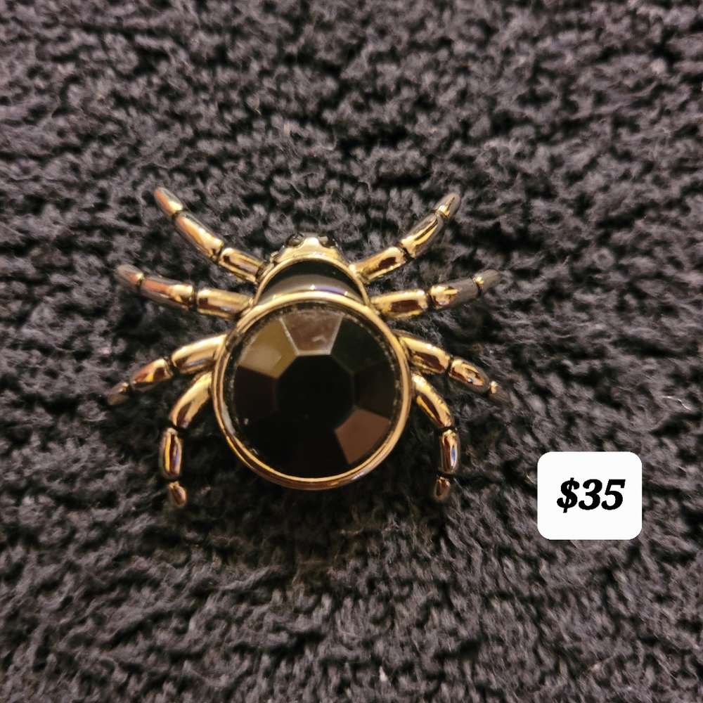 Vintage Spider Black Stone Brooch